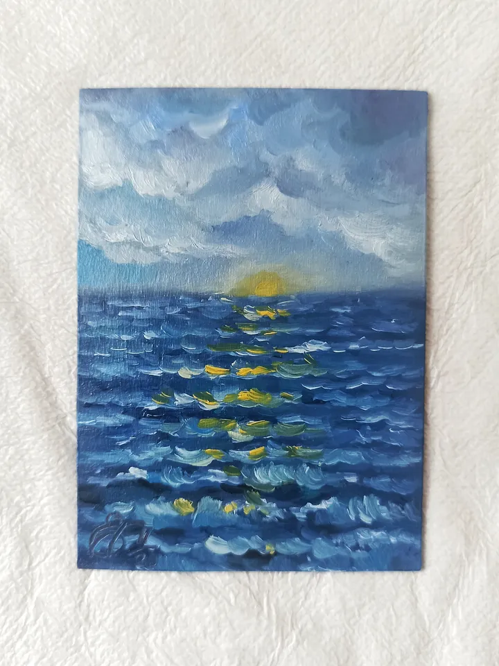 Original oil painting ACEO, Seascape #2, Miniature painting 2,5x3,5 in