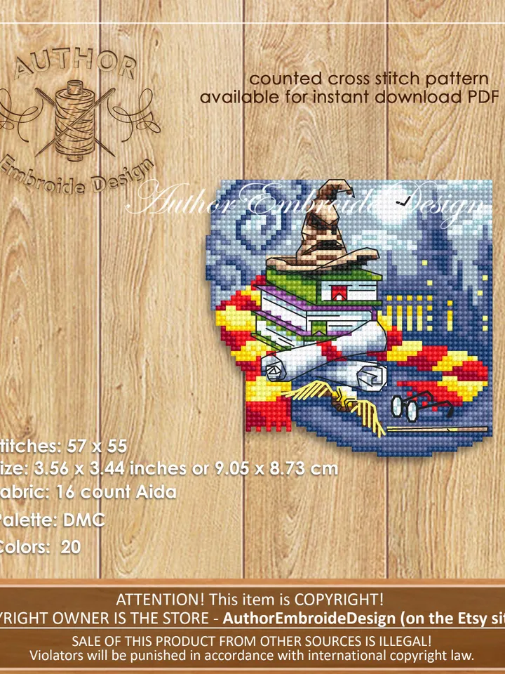 Corner bookmark cross stitch pattern PDF download Wizard school cross stitch chart, Magic bookmark pattern digital PDF Wizarding world #B358