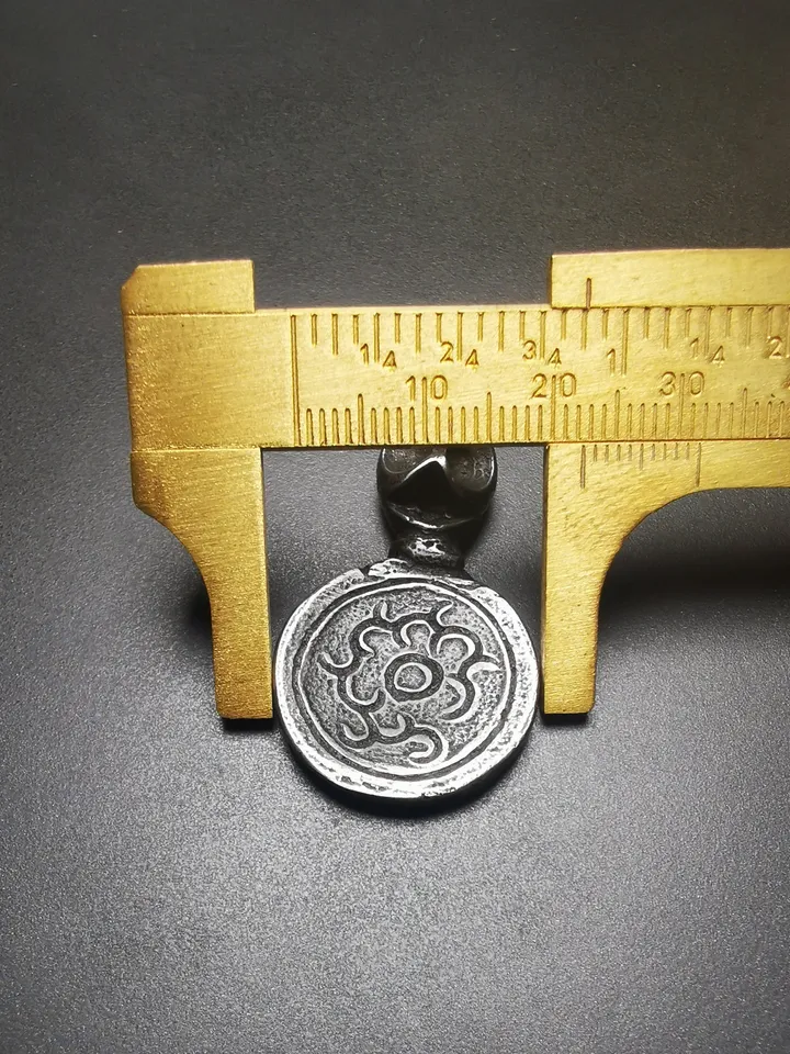 Gandhanra Handmade Buddhist Amulet,Skull Sītavana and Flame Pendant,Cold Iron inlaid Copper