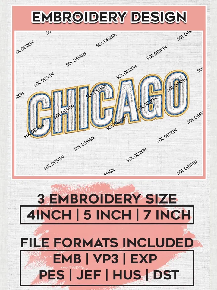 WNBA Chicago Basketball Wordmark Logo Embroidery Files, WNBA Chicago Sky Team Embroidery Designs, Basketball Teams, 3 sizes, Machine embroidery designs, Digital Download