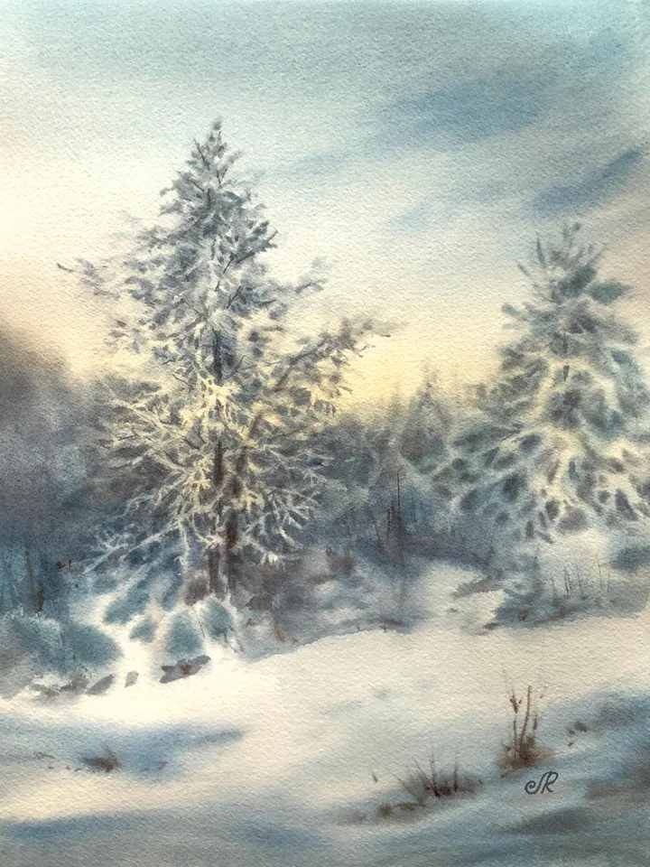 Winter Landscape Painting Original Watercolor Painting Winter Forest Painting