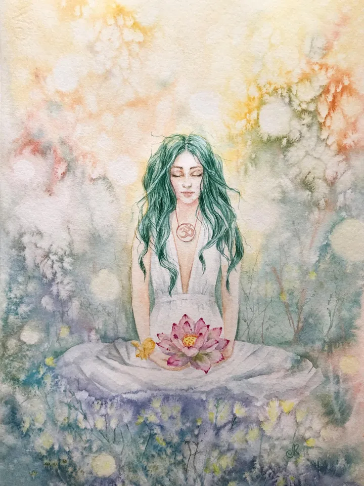 Spiritual Original Painting Meditation Painting Watercolor Woman Wall Art