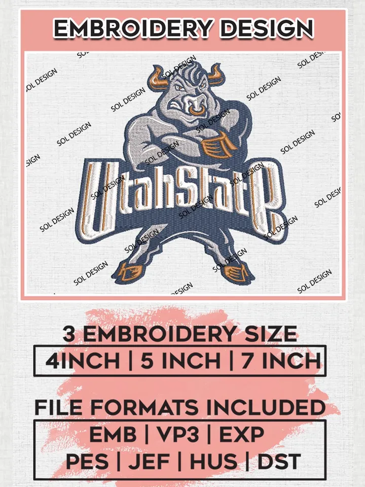 Utah State Aggies Mascot Logo Embroidery Files, NCAA Utah State Aggies Team Embroidery, NCAA Aggies, 3 sizes, Machine embroidery designs, Digital Download
