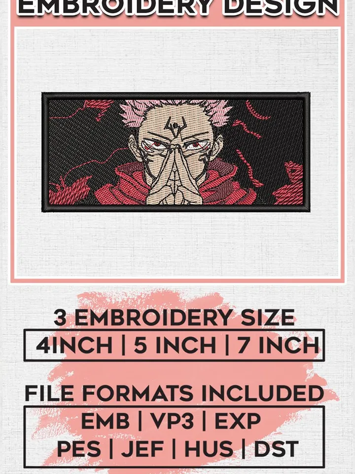 Sukuna embroidery design, Jujutsu kaisen embroidery, anime design, embroidery file, anime shirt, Digital download EMB_ANIME_80