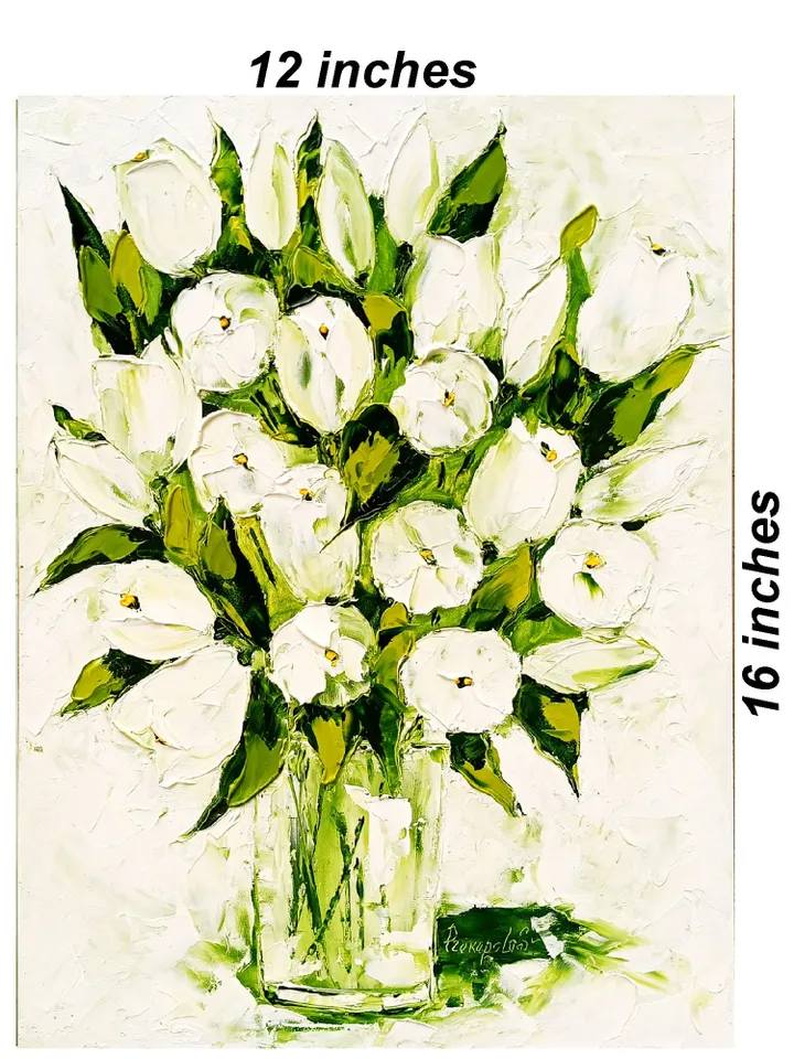 Tulip Painting Floral Original Art Flower oil painting original Impasto Green Flower Painting 16x12 inch
