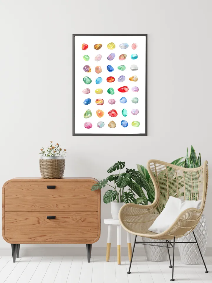 Gemstones Watercolor Art Print Mineral Poster Chakra Gifts Gems And Minerals Geology Art Print Crystal Wall Art Chakra Gift Colorful Poster