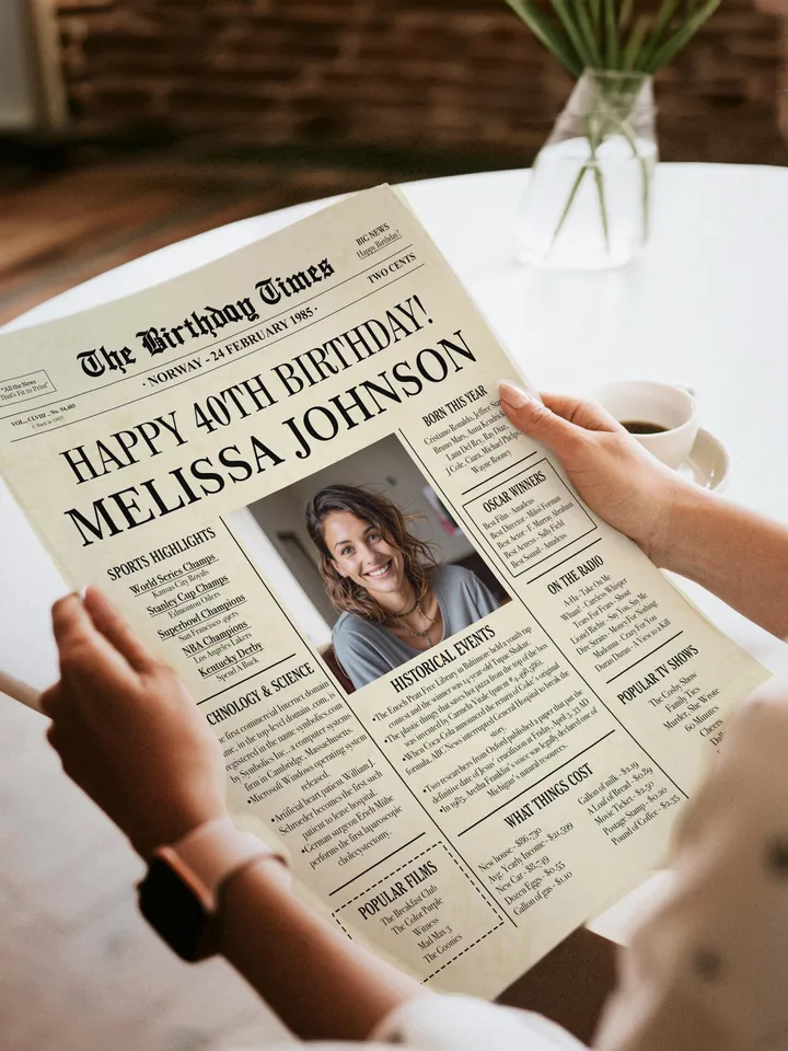40th Birthday Newspaper Poster for Friend – Born in 1985 Sign, Back in 1985 Printable, Vintage 40th Birthday Gift for Her or Him