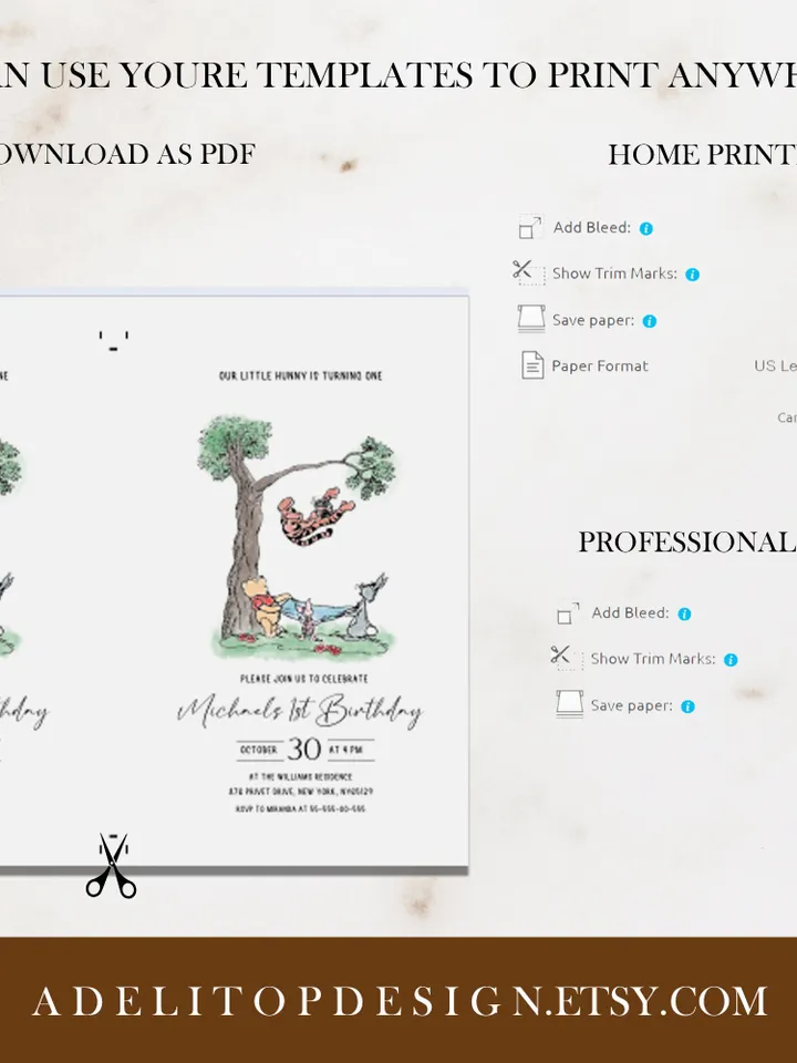 Winnie the Pooh Inspired First Birthday; Classic Winnie Pooh Invitations; Neutral Winnie Pooh Turning One; Winnie Pooh Birthday Party Theme
