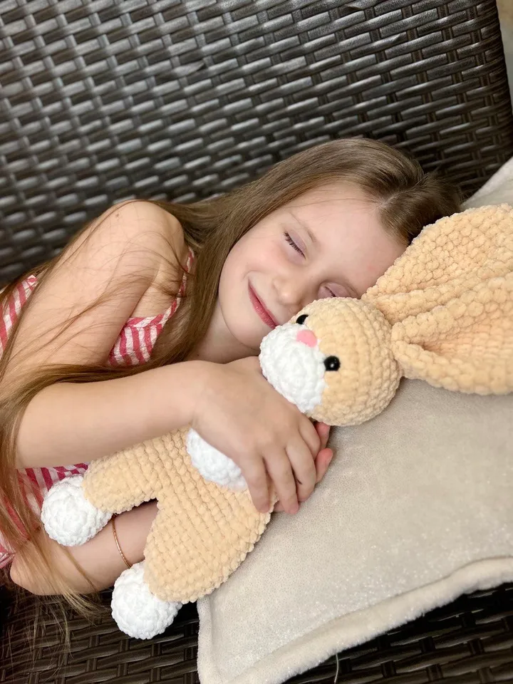 Crochet bunny snuggler Baby lovey Handmade bunny cuddle toy for kids