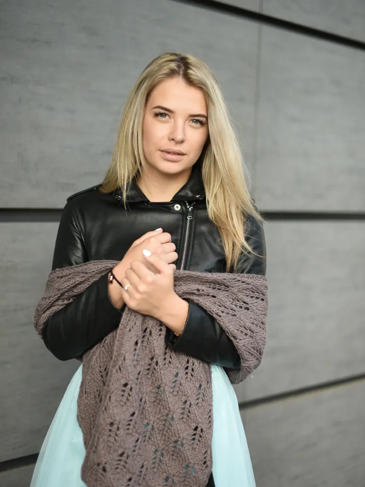 Beige warm openwork knitted scarf/ Winter accessory