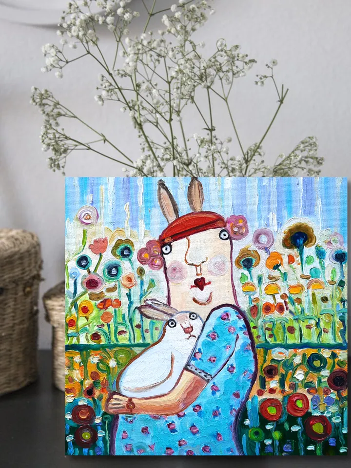Funny Grandmother Original Oil Painting Oil Cardboard Small Painting