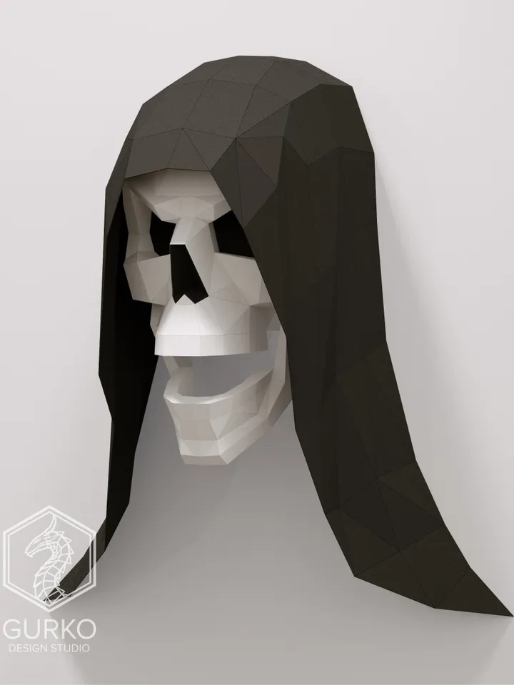 Hooded Skull Papercraft, Digital Template, PDF Download, Gurko, Trophy, 3D Low Poly, Pepakura, DIY Origami, Paper Decor, DIY Gift