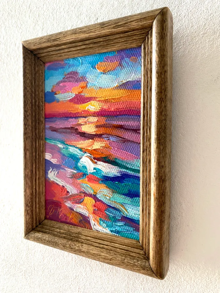 Seascape Oil Painting Original Sea Landscape Painting Impasto Small Artwork Ocean Coastal Wall Art