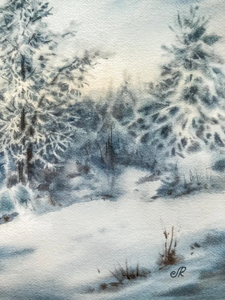 Winter Landscape Painting Original Watercolor Painting Winter Forest Painting