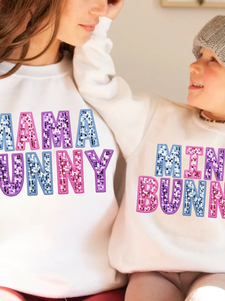 Trendy Easter Mama Mini, Bunny Vibes, Embroidery Faux Sequins, Easter Mama Png, Cute Easter Day Design, Trendy Easter, Bunny Sublimation