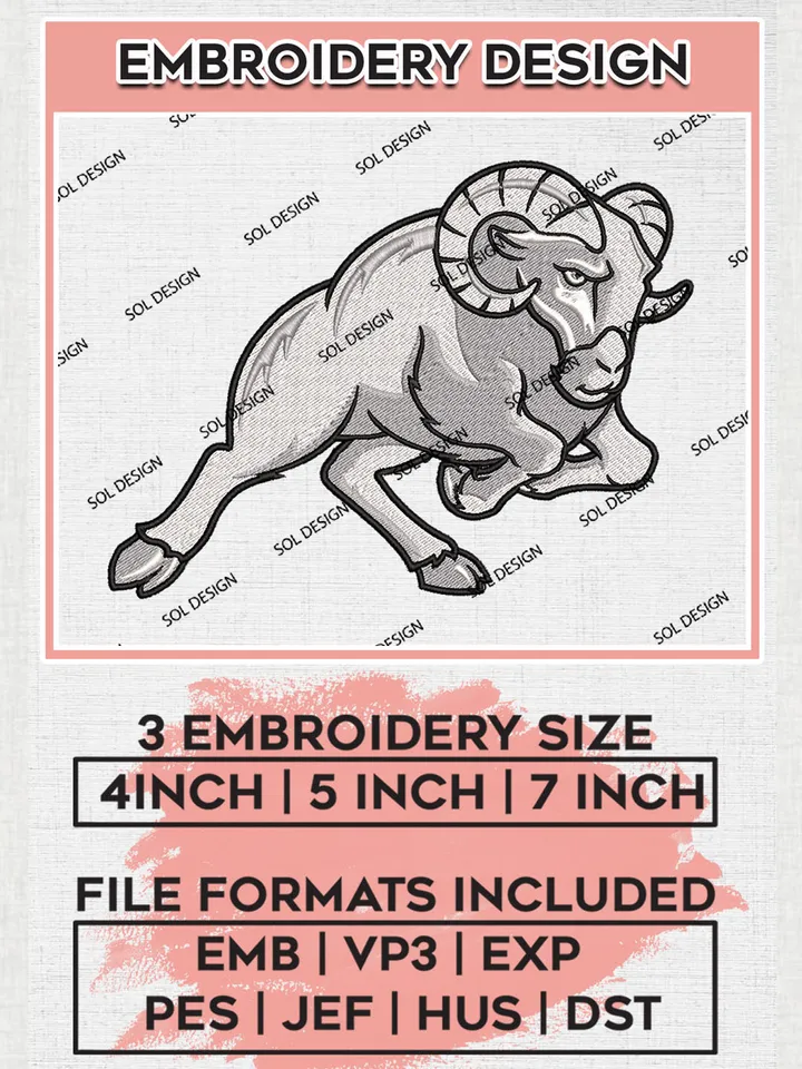 NCAA Fordham Rams Team Mascot Logo Embroidery Design Files, NCAA Fordham Rams Machine Embroidery, NCAA Teams, 3 sizes, NCAA Machine embroidery designs, Digital Download