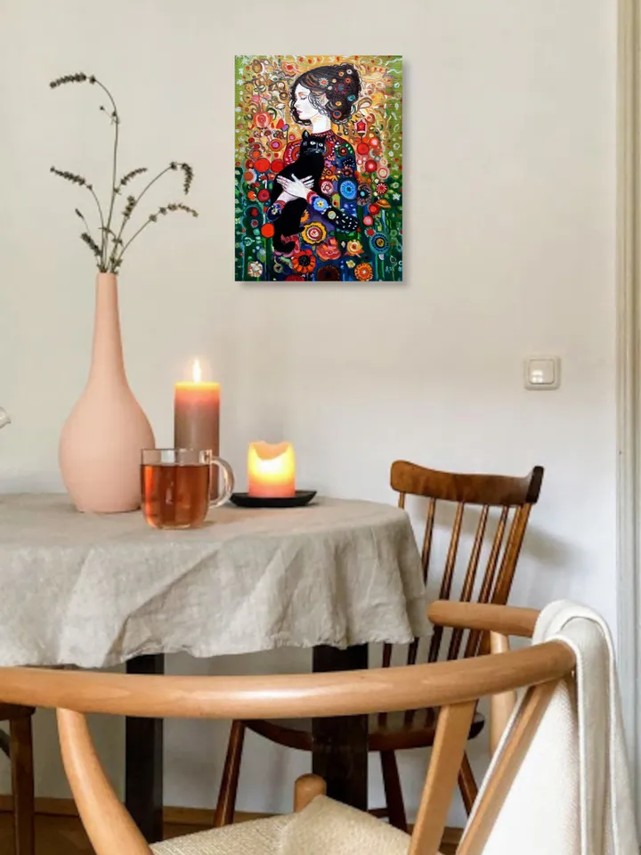 Girl with the black cat Painting Original Oil Art
Oil on Canvas 16 by12 inches