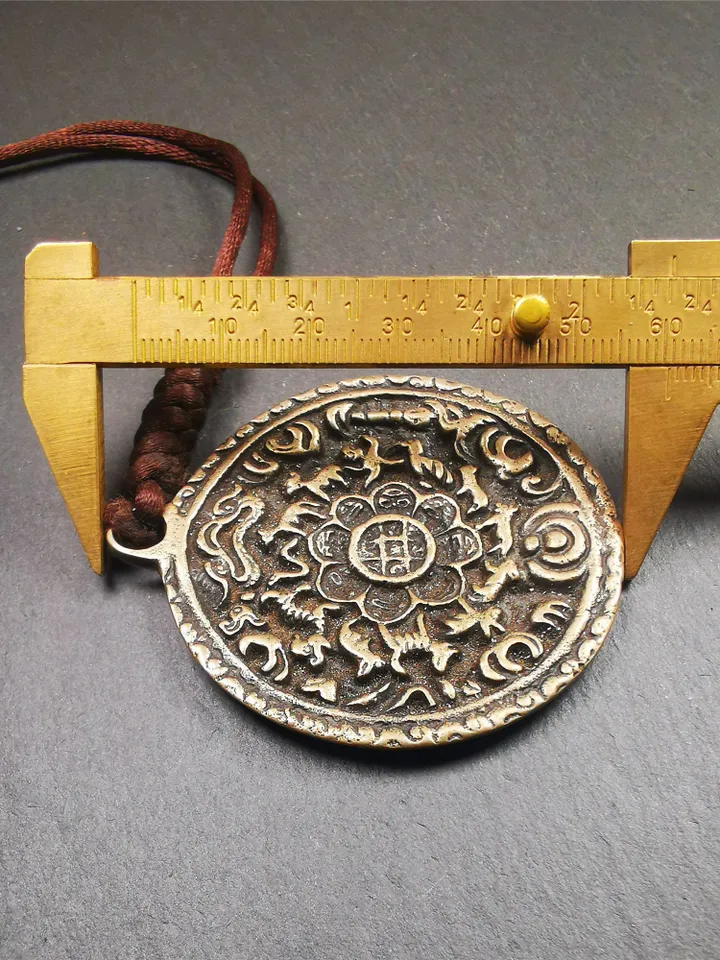 Gandhanra Antique Tibetan Buddhist Astrological Mandala,Calendar Badge,Melong Mirror,SIPAHO Amulet(srid pa ho),Made of Thokcha,60 Years Old