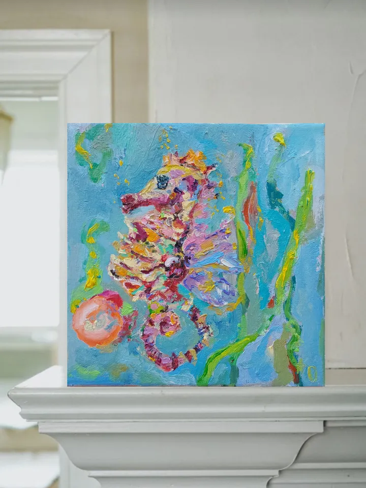 "Seahorse" oil painting on canvas 20x20mm (8x8inch)
