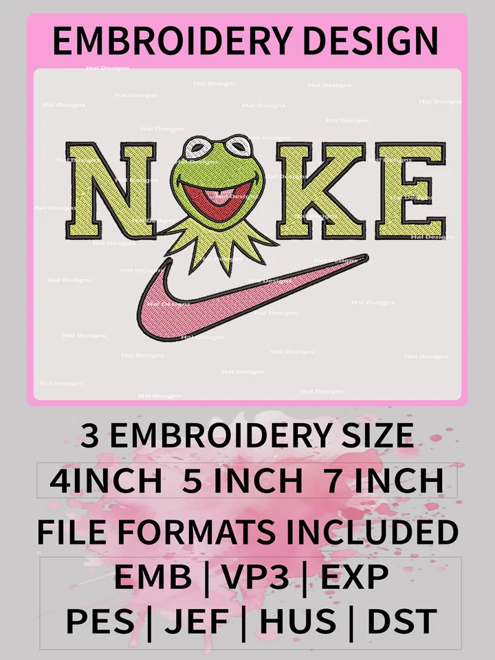 Ni.ke Kermit The Frog Embroidery Designs, Kermit The Frog Machine Embroidery Patte, Nike Muppets Logo Embroidery File.