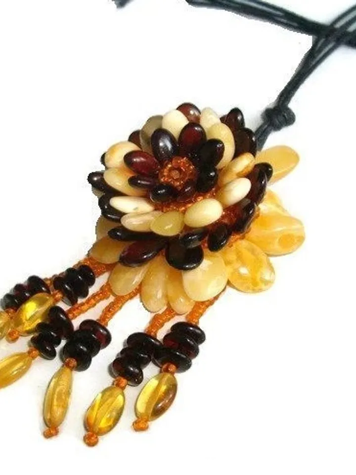 Amber Flower Jewelry Pendant and Brooch Baltic Amber Flower Necklace Birthday Mother's Day Christmas Gift for Women Mom Holiday Handmade Jewelry