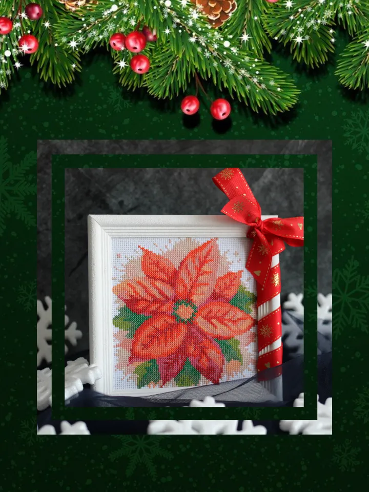 Cross Stitch Pattern PDF – Watercolor Poinsettia Christmas Flower – Instant Download