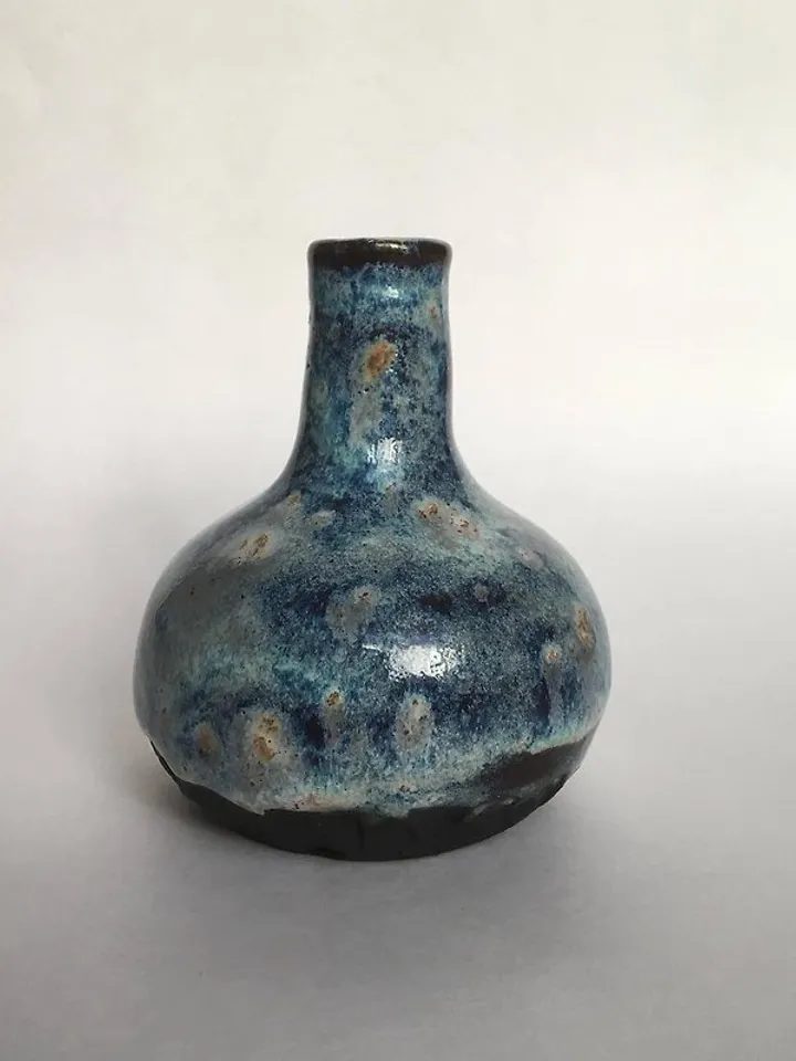 Small Black and Blue Carved Ceramic Vase