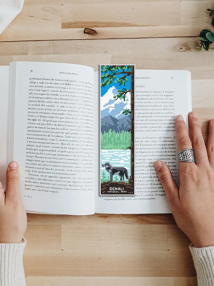 Denali National park bookmark cross stitch pattern PDF download Nature cross stitch chart, Wolf digital bookmark pattern PDF Mountains #B187