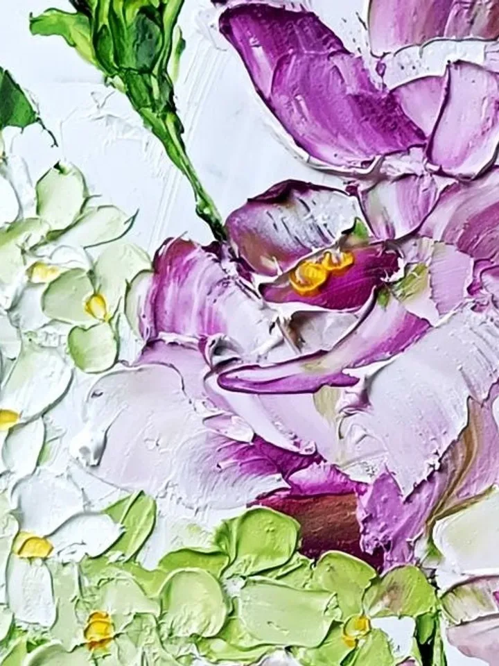 Lilac Painting Lisianthus Original Art Impasto Oil Painting 10x8 Eustoma painting Floral Painting by ArtProkopaloSv