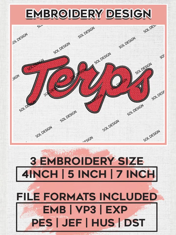 NCAA Terrapins Team Word Logo Embroidery Design Files, NCAA Maryland Terrapins Machine Embroidery, NCAA Teams, 3 sizes, NCAA Machine embroidery designs, Digital Download