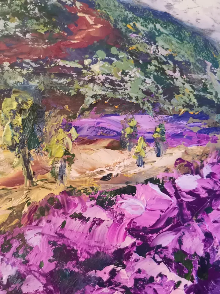 Provence Lavender Field Mountains Painting Original Oil Art Artist Svinar Oksana