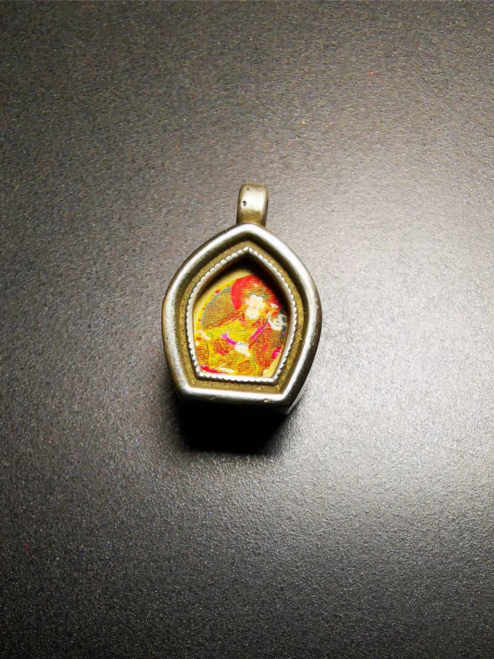 Gandhanra Antique Handmade Gau Ghau Shrine, Green Tara/Guru Rinpoche,Mini Size Tibetan Buddhist Altar Amulet Pendant,Made of White Copper