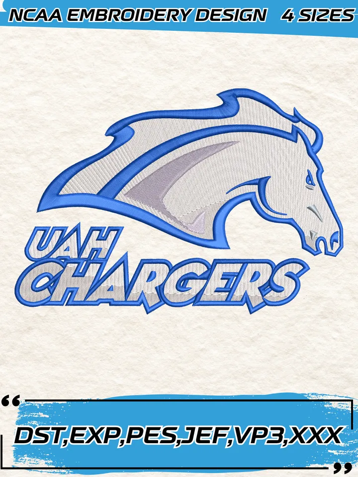 Alabama-Huntsville Chargers Logos Embroidery Designs,NCAA Logo Embroidery Design,Machine Embroidery Design File,4 Sizes, Digital Download