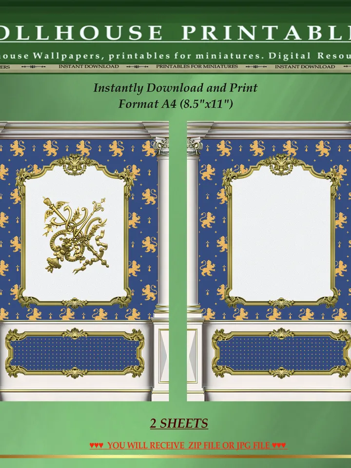 Wallpapers- Set 17-v8 | Printables for Dollhouses and Unique Miniature Projects | Digital Downloads | in Scale 1/12th