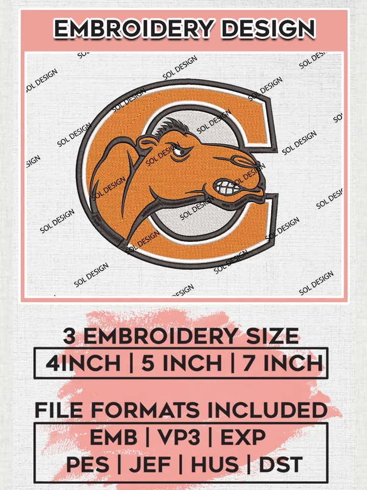 Campbell Fighting Camels Team Head Mascot Logo Machine Embroidery Design, NCAA Campbell Fighting Camels Team Design Design files, NCAA Team Embroidery Designs, NCAA Machine Embroidery Designs, Digital Download