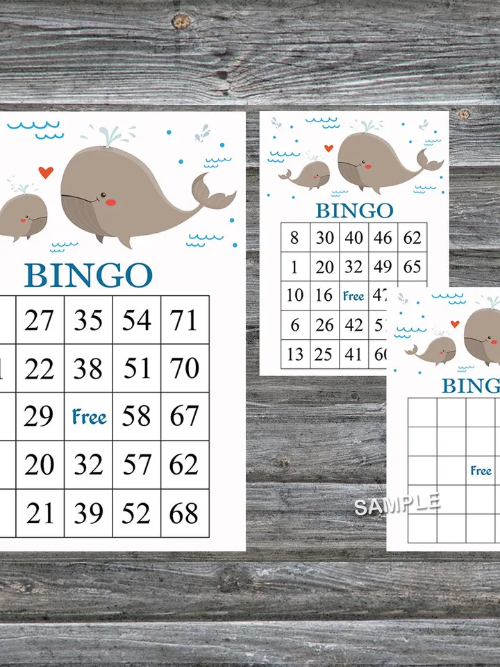 Whale bingo cards,Whale bingo game,Whale printable bingo cards,60 Bingo Cards,INSTANT DOWNLOAD--205