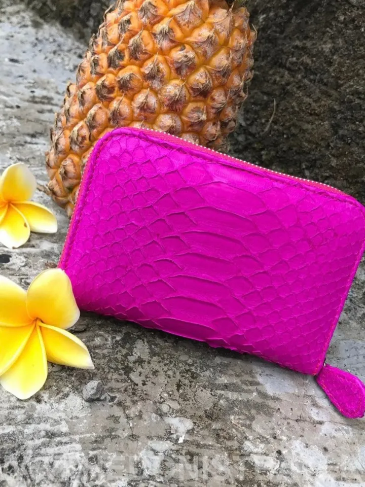 Genuine python skin fuchsia wallet | Small wallet | Exotic leather wallet | Women wallet | Snake trendy Wallet | Snakeskin designer wallet