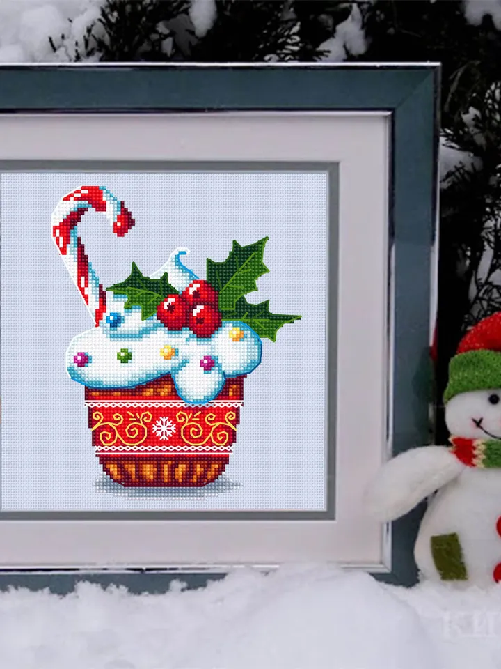 Christmas cupcake cross stitch pattern download PDF Merry Christmas pattern digital, Winter cross stitch chart, Holiday hand embroidery #N29