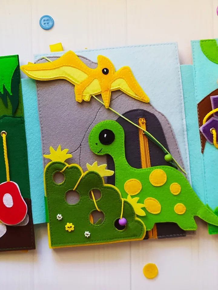 Dinosaur Quiet book Pattern pdf, Dino Felt book pattern pdf, Soft sensory book tutorial, Busy book sewing ideas for kids 2, 3, 4 year old
