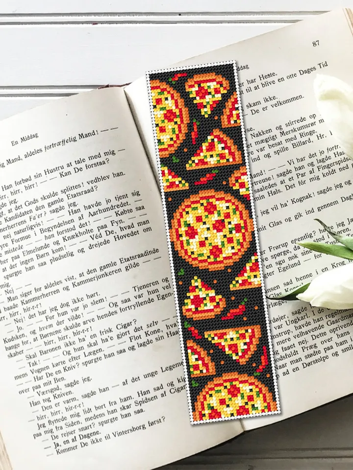 Pizza bookmark cross stitch pattern PDF download Simple handmade bookmark digital PDF, Fast food cross stitch chart, Pizza lover gift #B127