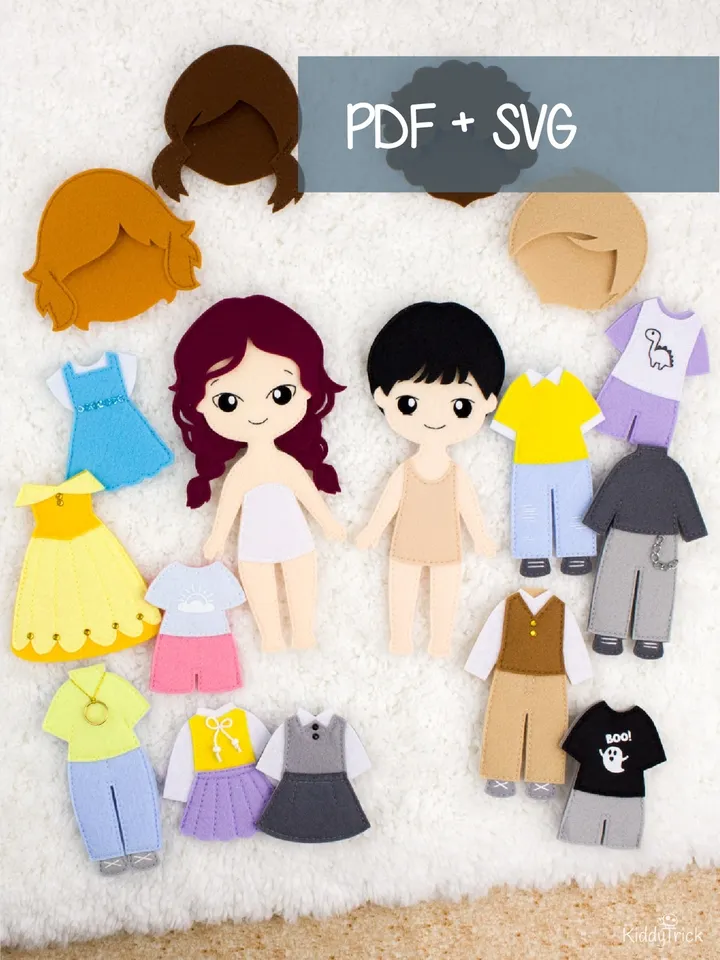 Felt Dress-Up Dolls Boy and Girl - Sewing Pattern