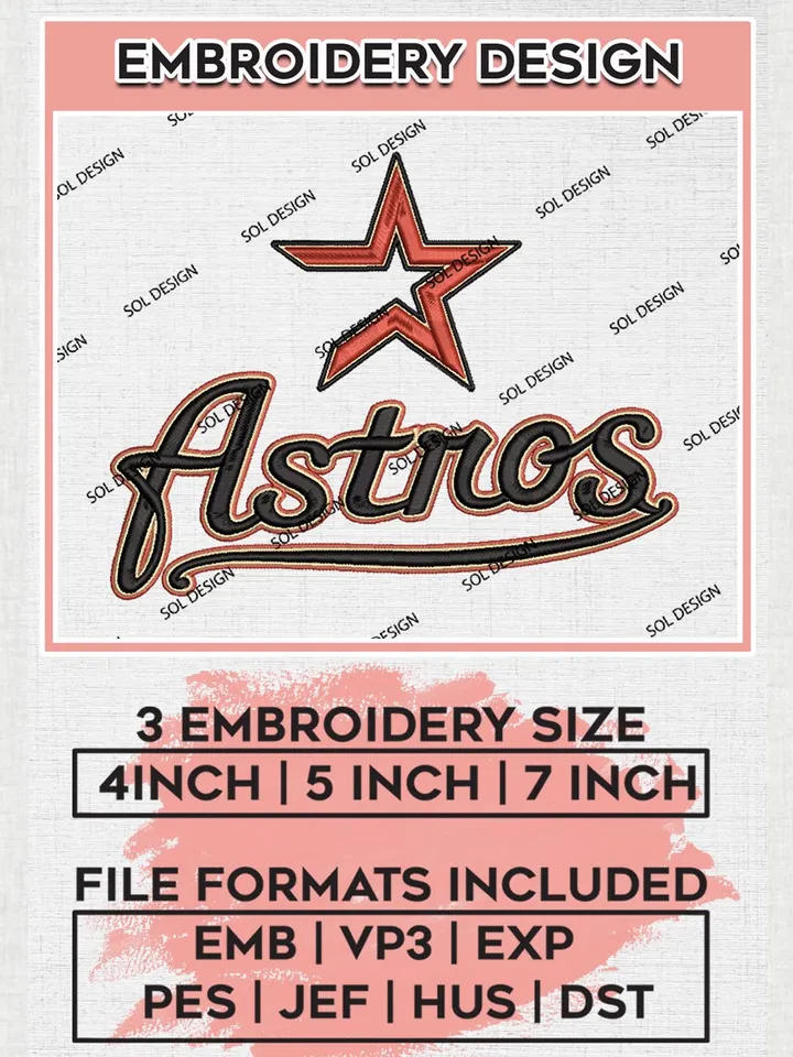 MLB Astros Wordmark Machine Embroidery Design Files, MLB Houston Astros Team Embroidery, MLB Teams, 3 sizes, MLB Machine embroidery designs, Digital Download