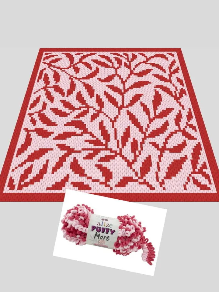 Floral print-Alize Puffy More yarn Finger knitted blanket pattern