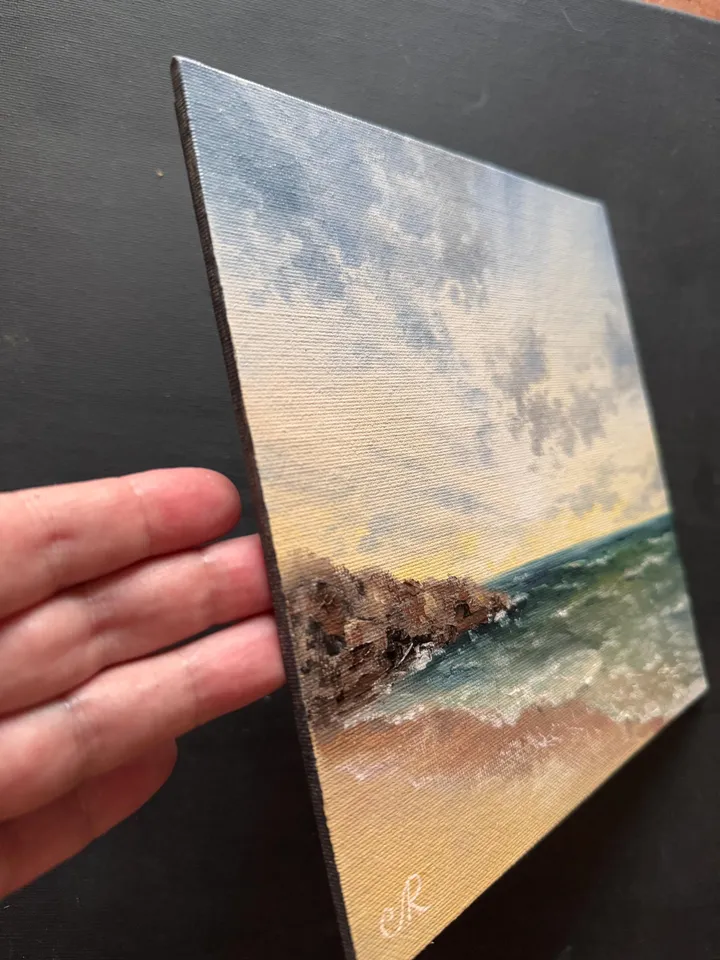Seascape Original Art Sunset Oil Painting Coast Wall Art Sunrise Painting