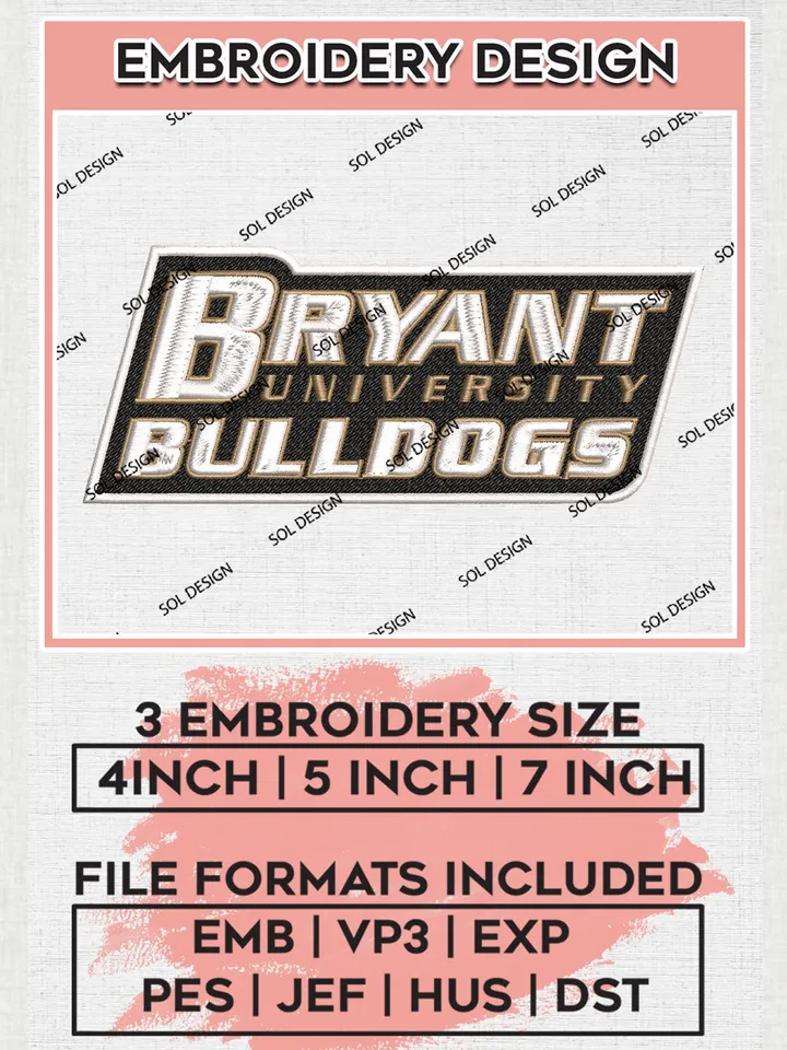 NCAA Bryant Bulldogs Team Writing Logo Embroidery Design Files, NCAA Bryant Bulldogs Machine Embroidery, NCAA Teams, 3 sizes, NCAA Machine embroidery designs, Digital Download
