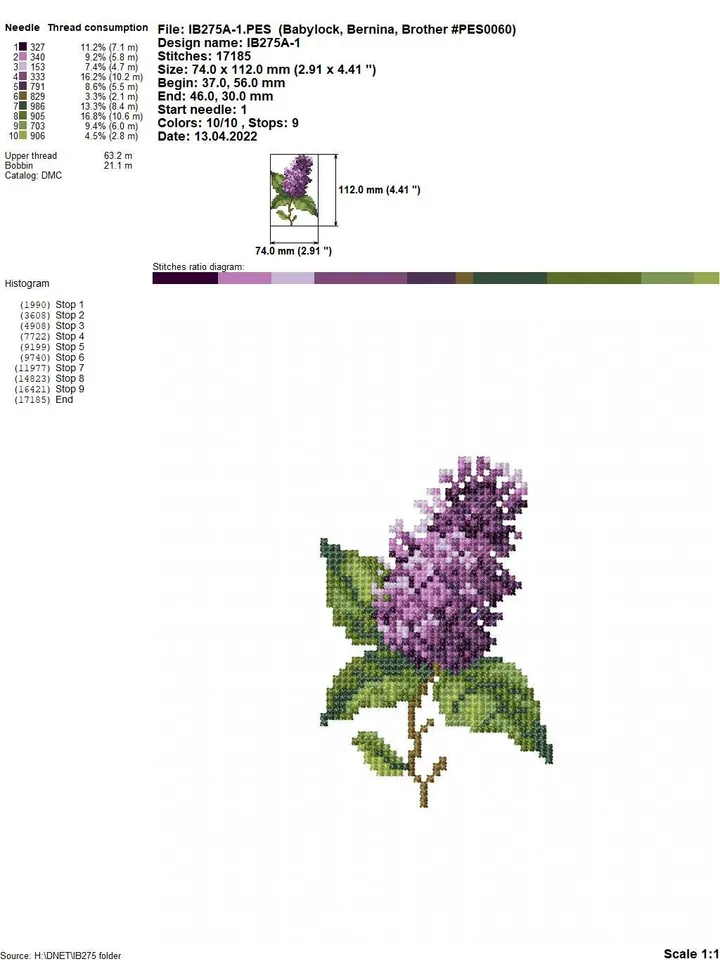 Lilac cross-stitch set patterns machine embroidery designs digital embroidery pattern clothing décor embroidery motif flower embroidery