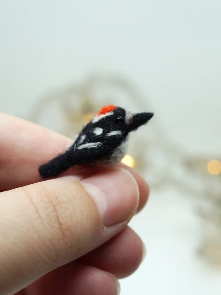 Tiny needle felted woodpecker, miniature bird