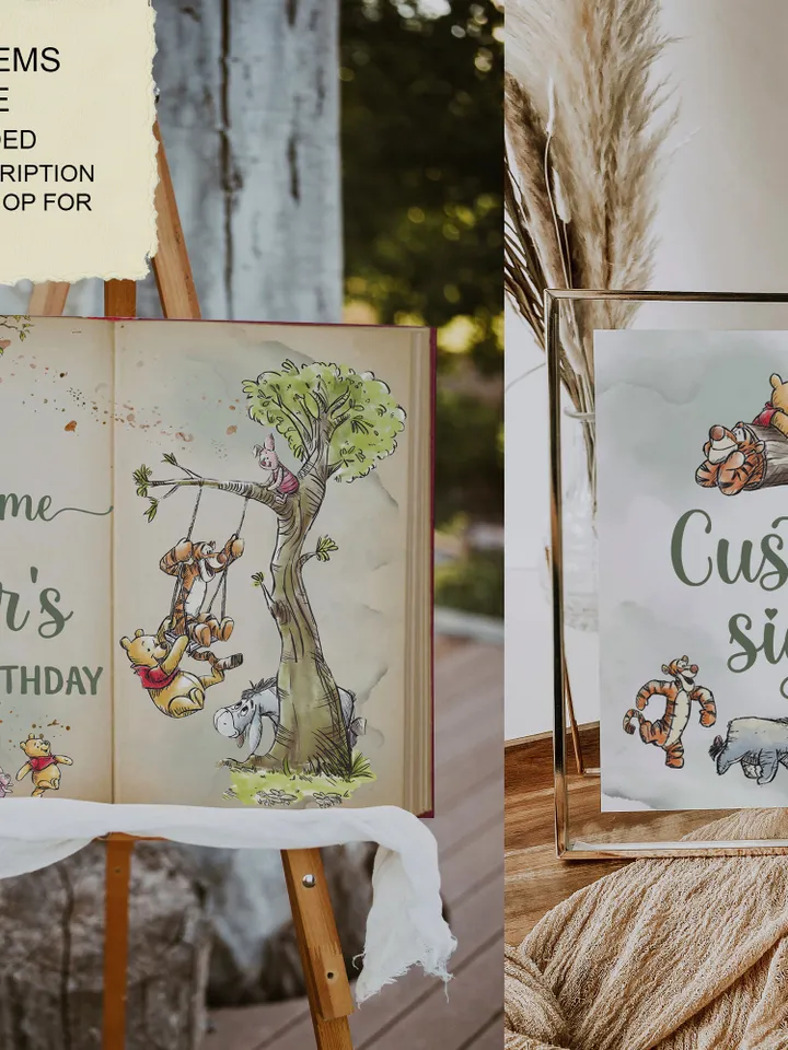 Editable Juice Label Hundred Acre Wood First Birthday party juice label; Winnie the Pooh Party; Classic Pooh Party Birthday ; wp2