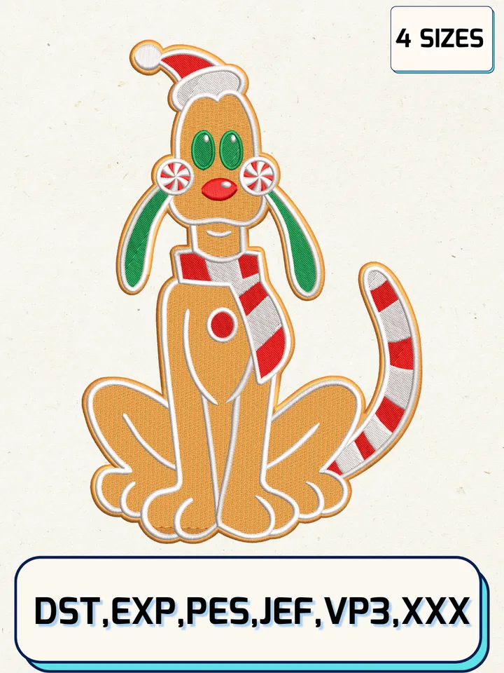 Disney Pluto Christmas Gingerbread Embroidery Design Files,Christmas Embroidery Designs,Machine Embroidery Files,4 Sizes