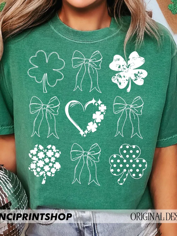St Patrick's Coquette Shamrock Png, St Patrick's Day Png, St Patrick's Bow png, Lucky png, St Patrick's Shirt png, Doodle clover, Shamrock
